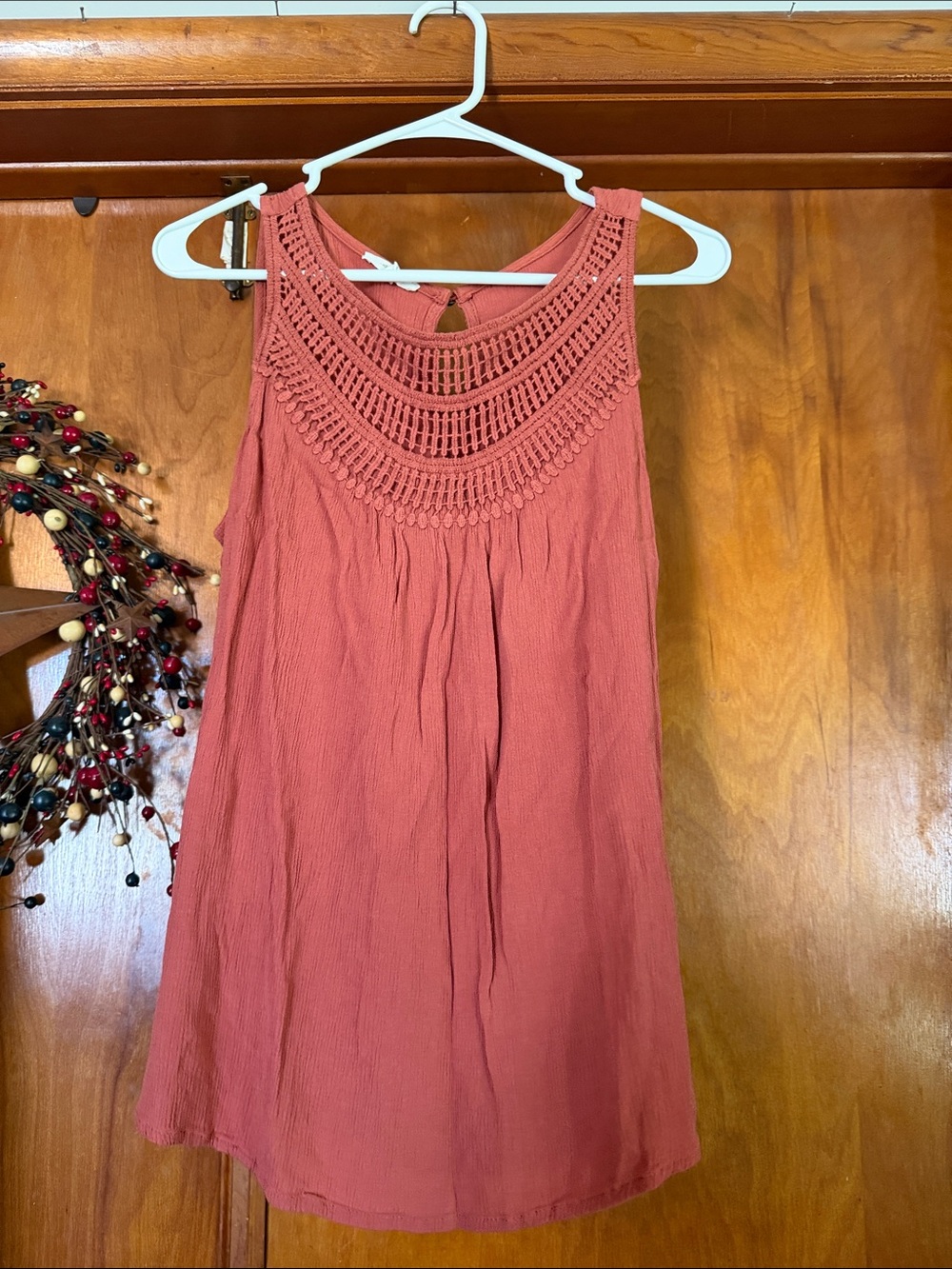 Maurices Coral Crochet Yoke Sleeveless Tee